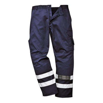 Portwest S917 - Navy Sz M Tall Leg Iona Safety Combat Work Trousers HI-Vis