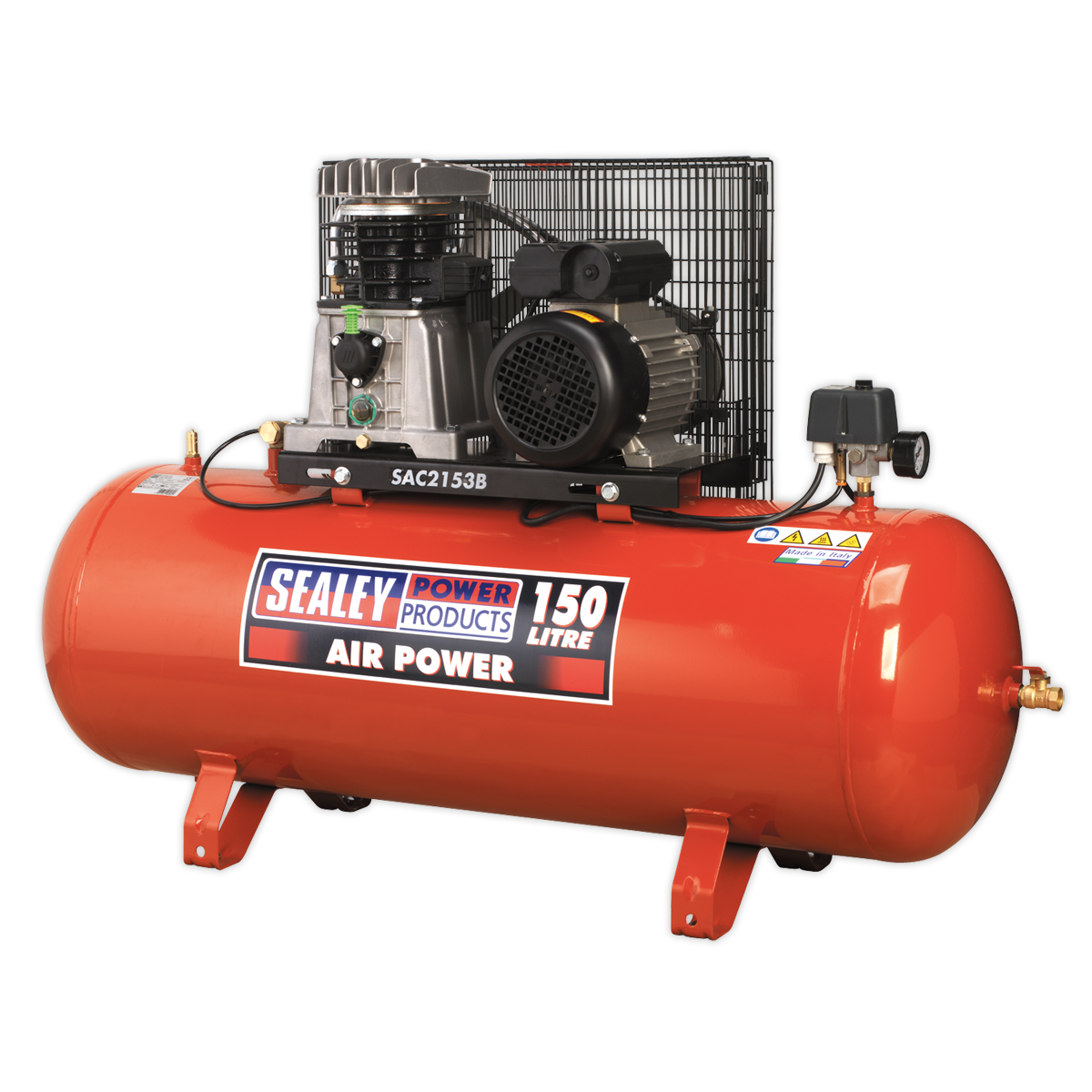 SEALEY - SAC2153B Air Compressor 150L Belt Drive 3hp with Cast Cylinders