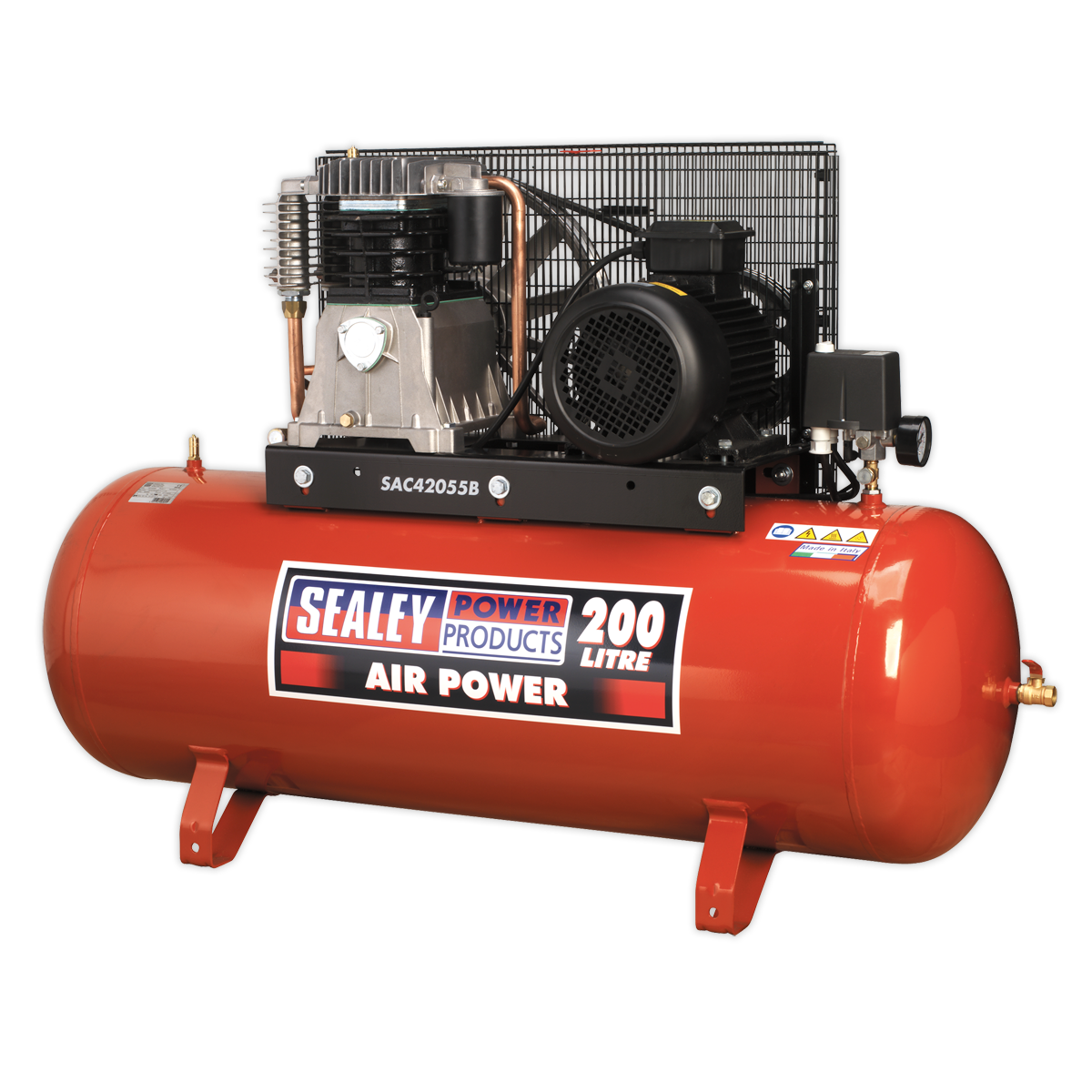 SEALEY - SAC42055B Air Compressor 200L Belt Drive 5.5hp 3ph 2-Stage with Cast Cylinders