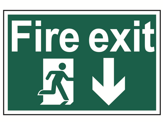 Scan SCA1503 Fire Exit Running Man Arrow Down - PVC 300 x 200mm |