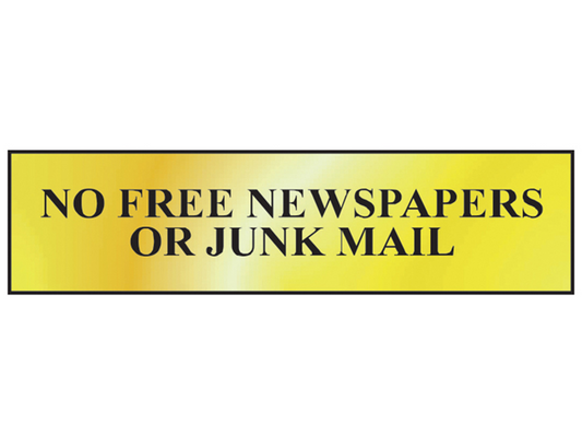 Scan SCA6023 No Free Newspapers Or Junk Mail - Polished Brass Effect 200 x 50mm |