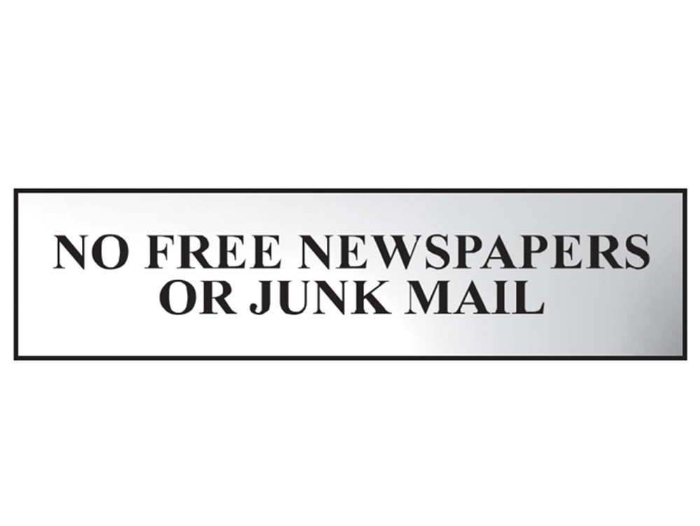 Scan SCA6023C No Free Newspapers Or Junk Mail - Polished Chrome Effect 200 x 50mm |