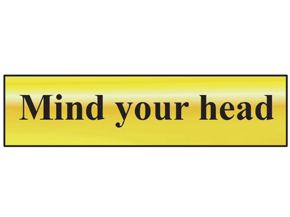 Scan SCA6030 Mind Your Head - Polished Brass Effect 200 x 50mm |