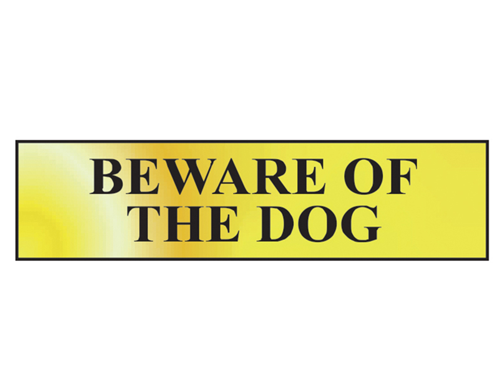 Scan SCA6050 Beware Of The Dog - Polished Brass Effect 200 x 50mm |