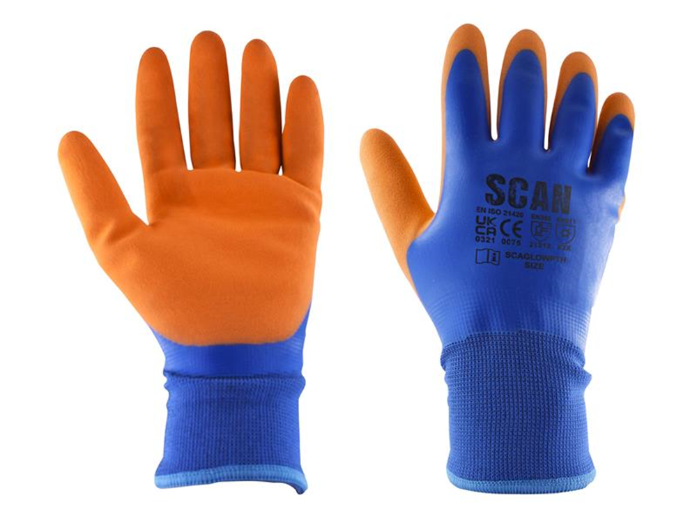 Scan SCAGLOWPTHM Thermal Waterproof Latex Coated Gloves - M (Size 8) |