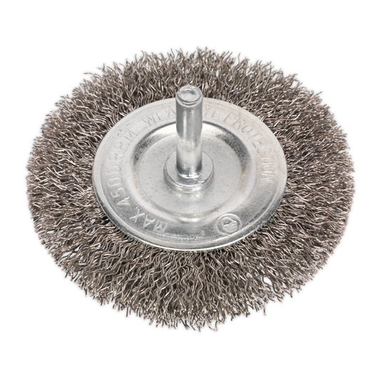 SEALEY - SFBS75 Flat Wire Brush Stainless Steel 75mm with 6mm Shaft