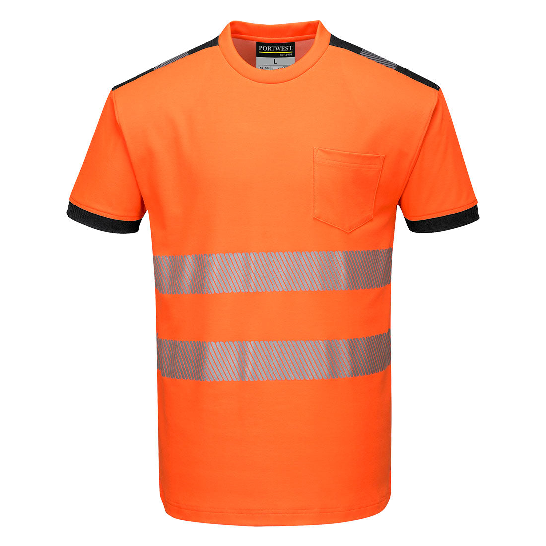 Portwest T181 - Orange/Black Sz 5XL PW3 Hi-Vis Short Sleeved T-Shirt Viz Visibilty