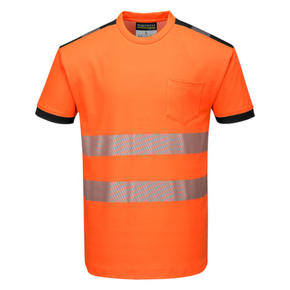 Portwest T181 - Orange/Black Sz XS PW3 Hi-Vis Short Sleeved T-Shirt Viz Visibilty