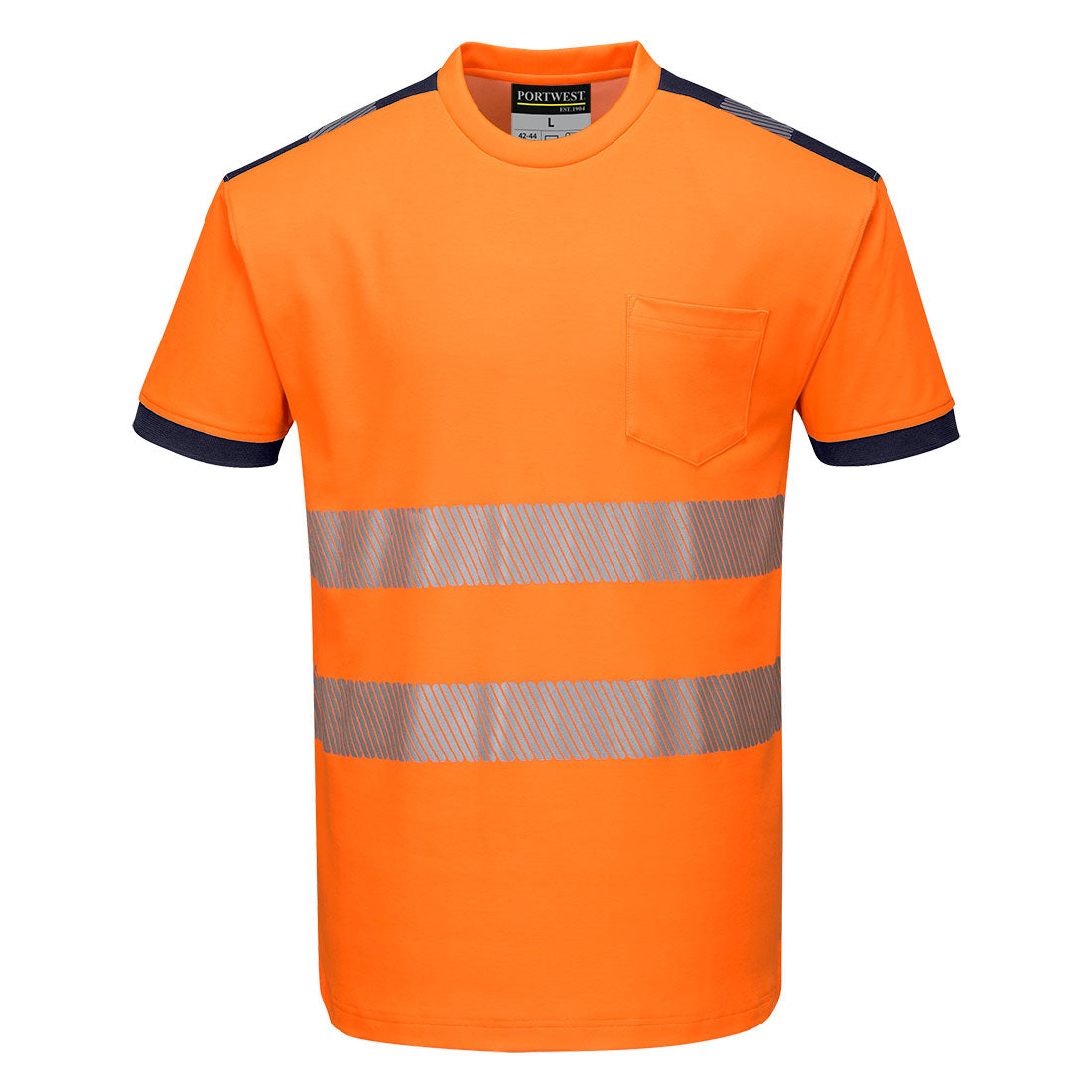 Portwest T181 - Orange/Navy Sz M PW3 Hi-Vis Short Sleeved T-Shirt Viz Visibilty