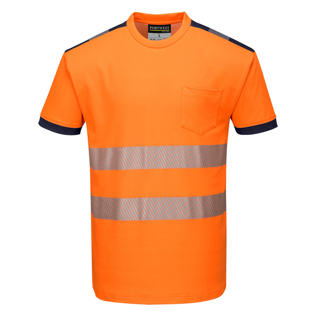 Portwest T181 - Orange/Navy Sz M PW3 Hi-Vis Short Sleeved T-Shirt Viz Visibilty