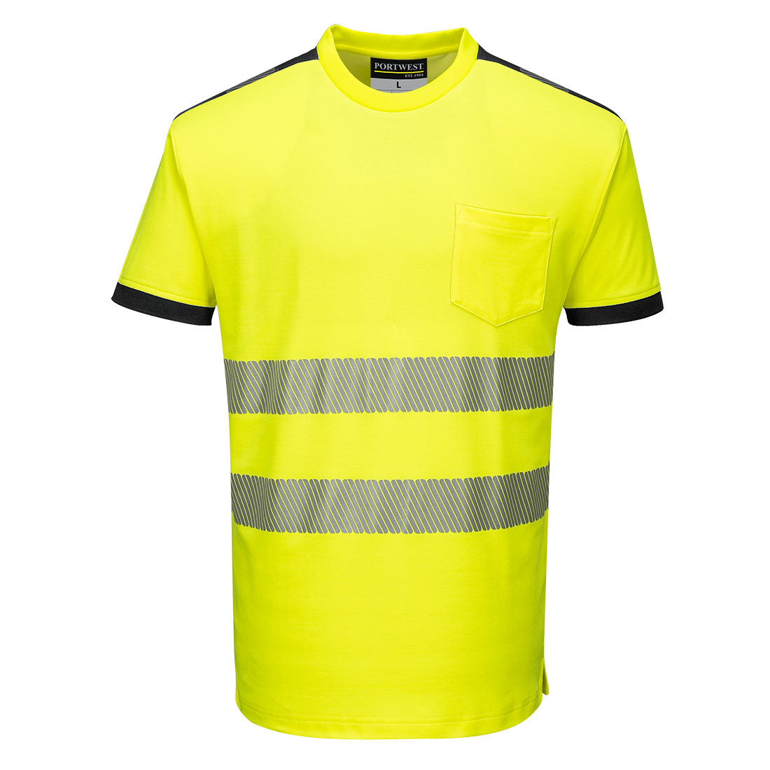 Portwest T181 - Yellow/Black Sz L PW3 Hi-Vis Short Sleeved T-Shirt Viz Visibilty