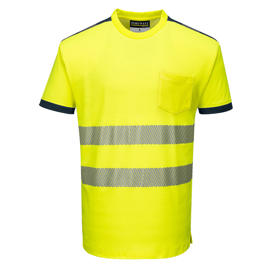 Portwest T181 - Yellow/Navy Sz M PW3 Hi-Vis Short Sleeved T-Shirt Viz Visibilty