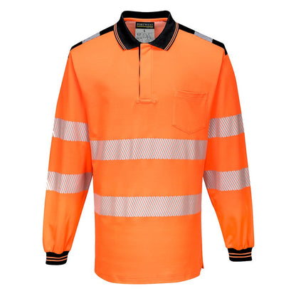 Portwest T184OBRXXXL -  sz 3XL PW3 Hi-Vis Polo Shirt L/S - Orange/Black