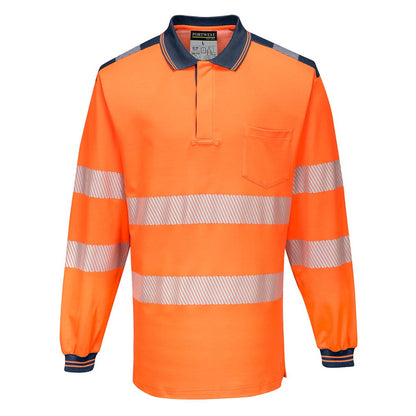Portwest T184ONRXXXL -  sz 3XL PW3 Hi-Vis Polo Shirt L/S - Orange/Navy
