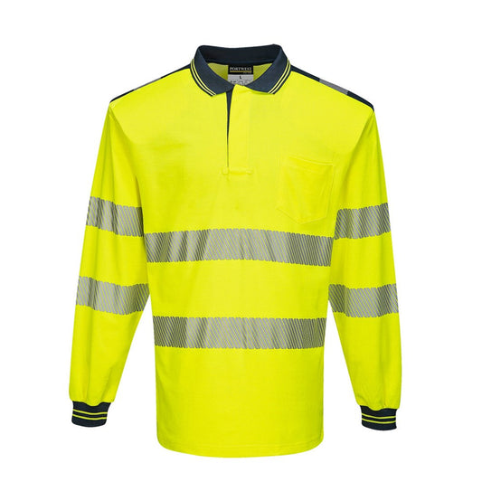 Portwest T184YNRXXL -  sz 2XL PW3 Hi-Vis Polo Shirt L/S - Yellow/Navy