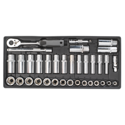 SEALEY - TBT34 Tool Tray with Socket Set 35pc 3/8"Sq Drive