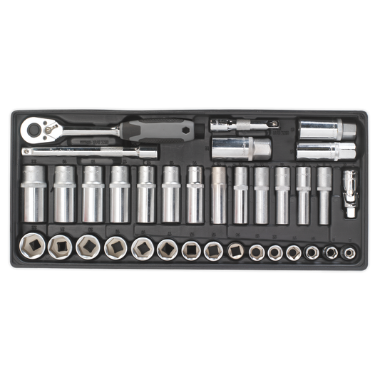 SEALEY - TBT34 Tool Tray with Socket Set 35pc 3/8"Sq Drive