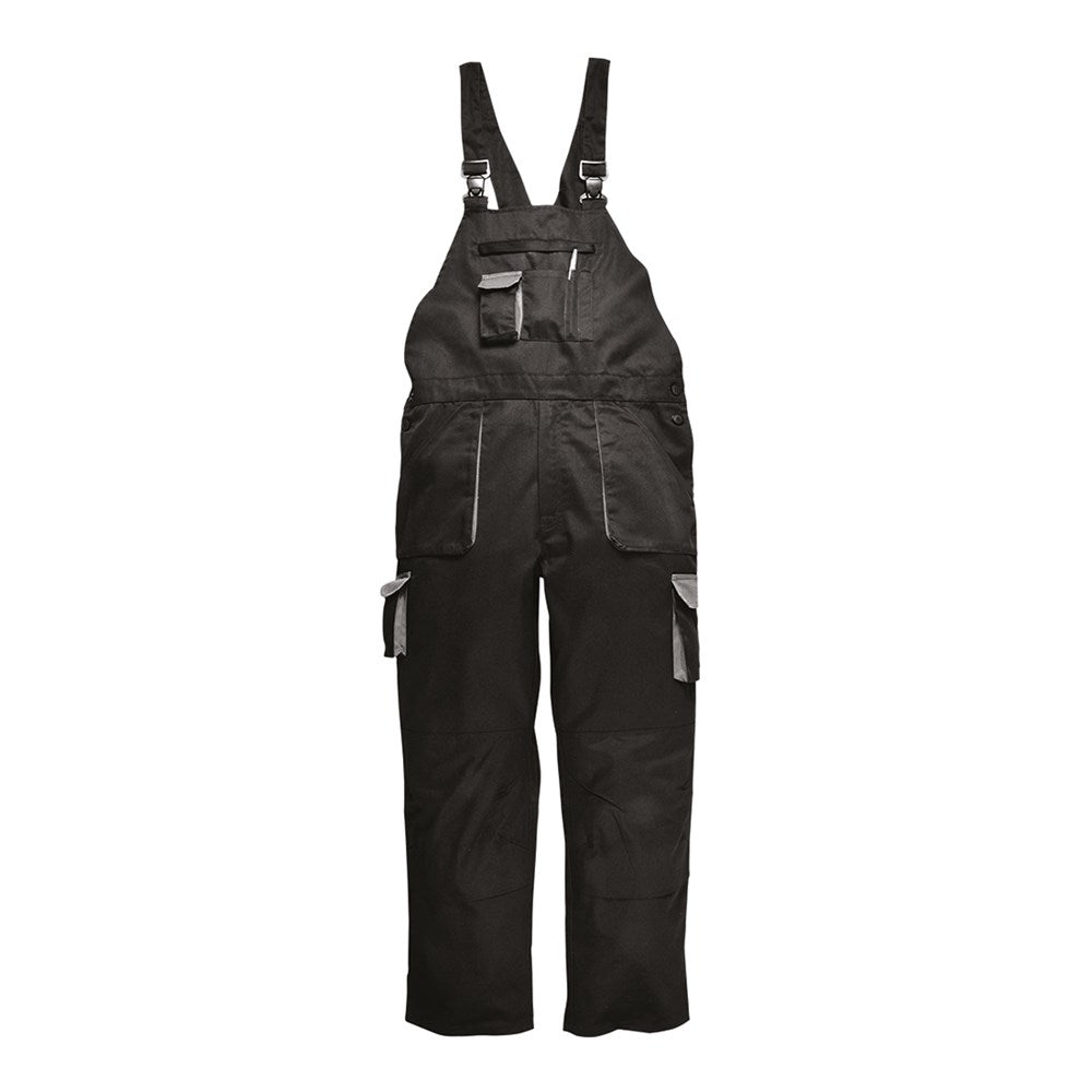 Portwest TX17BKRL -  sz L Portwest Texo Contrast Bib & Brace - Lined - Black