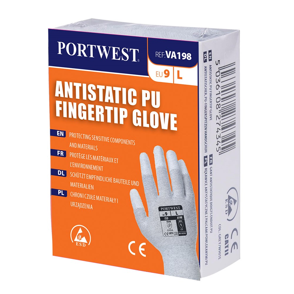 Portwest VA198G7RXXL -  sz 2XL Vending Antistatic PU Fingertip Glove - Grey