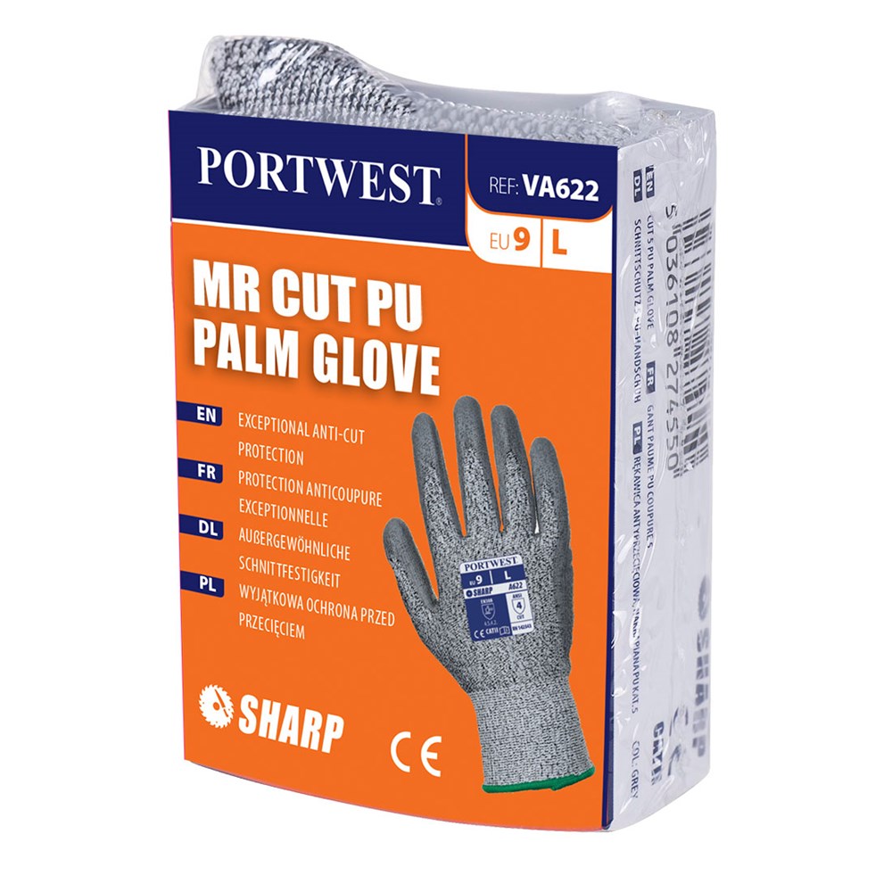 Portwest VA622G7RL -  sz L Vending MR Cut PU Palm Glove - Grey