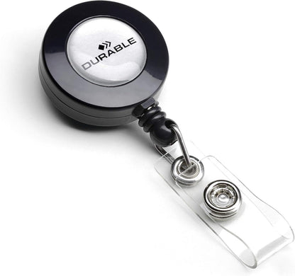 Durable Retractable Badge Reel ID Card Key Holder Black Pack of 10 | Durable Badge Reel for Office, Warehouse and Workplace Use