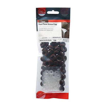 TIMCO Two Piece Screw Cap - Brown To fit 3.5 to 4.2 Screw Brown Pack 100