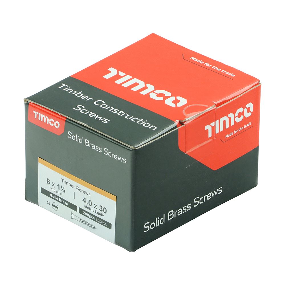 TIMCO Brass Timber Screw SLOT CSK 8 x 1 1/4 Pack 200