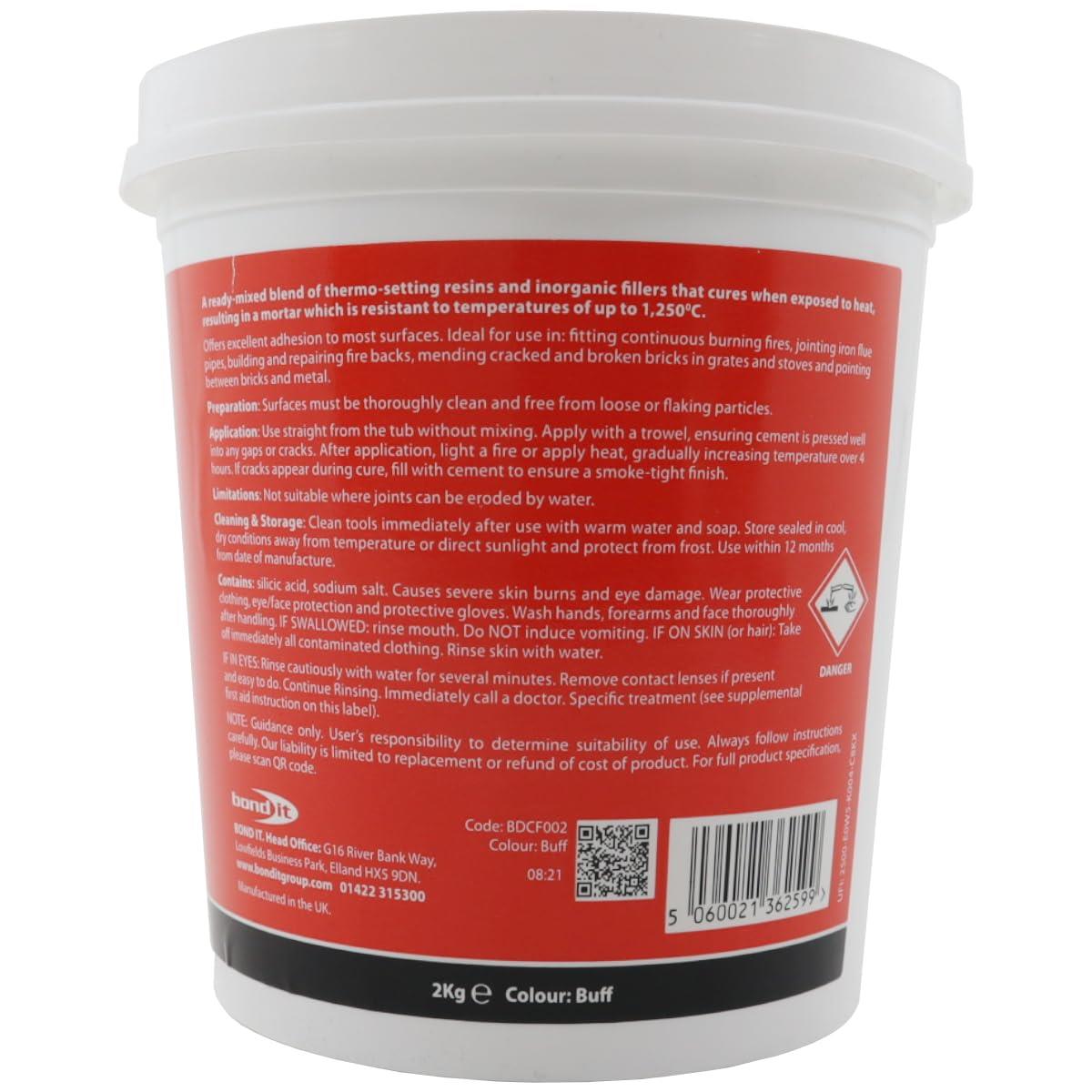 Bond It Fire Cement Buff 2kg Ready Mixed Heat Resistant Cement for Fireplaces Stoves Boilers Flues Fire Backs and High Temperature Repairs