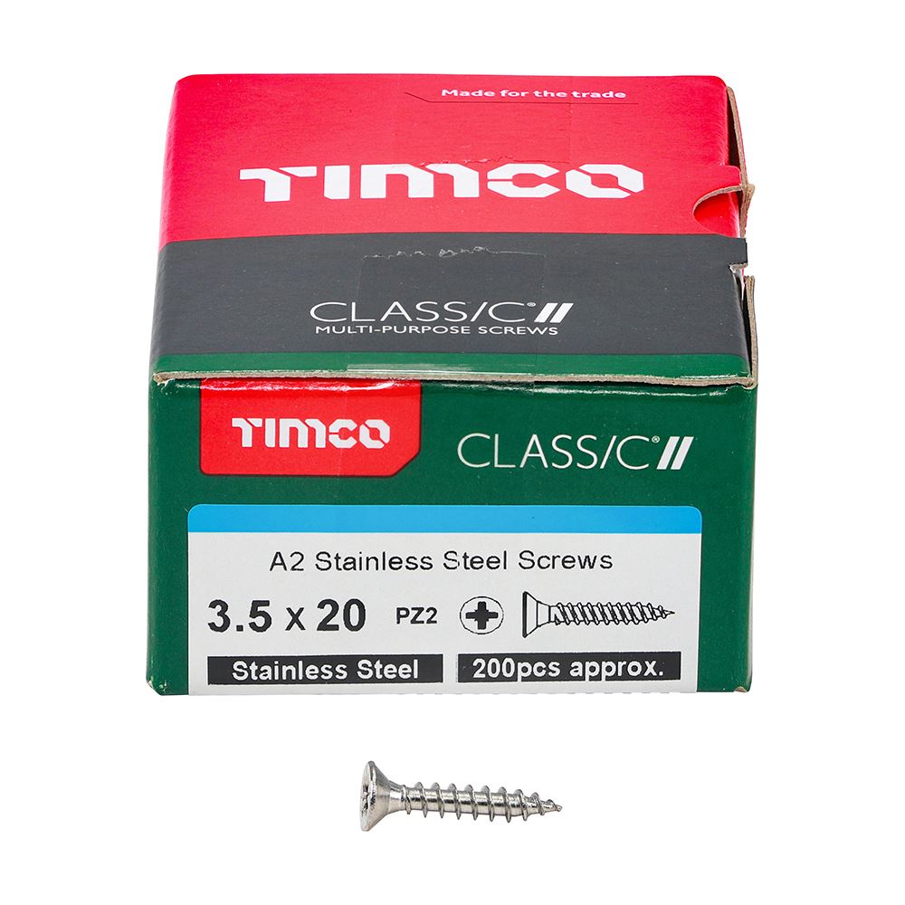 TIMCO Classic Screw PZ2 CSK A2 SS 3.5 x 20 Pack 200