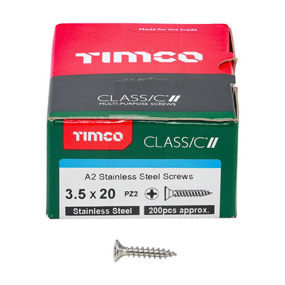 TIMCO Classic Screw PZ2 CSK A2 SS 3.5 x 20 Pack 200