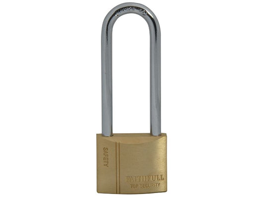 Faithfull FAIPLB40LS Brass Padlock 40mm Long Shackle 3 Keys |