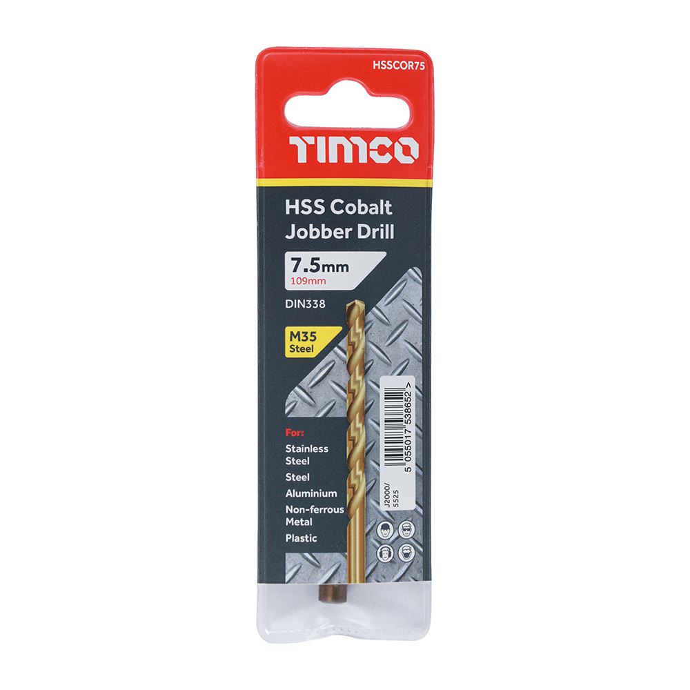 TIMCO HSS-CO Jobber Drill Bit Cobalt 7.5mm Pack 1