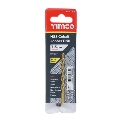 TIMCO HSS-CO Jobber Drill Bit Cobalt 7.5mm Pack 1