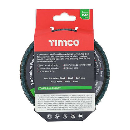 TIMCO Zirconium Flap Disc P40 115 x 22.23 Pack 1