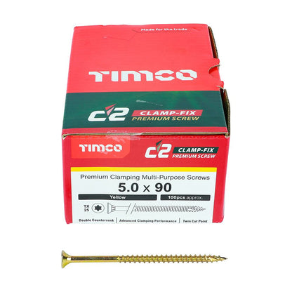 TIMCO C2 Clamp-Fix TX25 CSK ZYP 5.0 x 90 Gold Pack 100