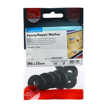 TIMCO Penny Washer DIN 9054 - A2 SS M6 x 25 Pack 10