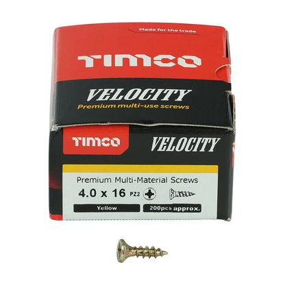 TIMCO Velocity Screw PZ2 CSK ZYP 4.0 x 16 Gold Pack 200