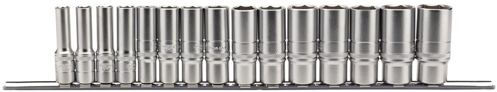 16494 Draper Expert Expert Metric Deep Socket Set on a Metal Rail, 3/8 Sq. Dr. (15 Pi Micro Satin Chrome Socket Sets Professional Trade DIY Workshop