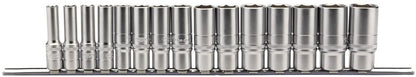 16494 Draper Expert Expert Metric Deep Socket Set on a Metal Rail, 3/8 Sq. Dr. (15 Pi Micro Satin Chrome Socket Sets Professional Trade DIY Workshop