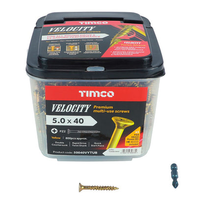TIMCO Velocity Screw PZ2 CSK ZYP 5.0 x 40 Gold Pack 800