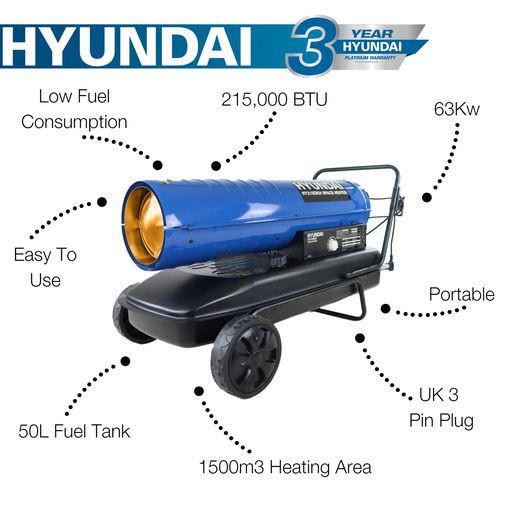 Hyundai HY215DKH Diesel Space Heater 63kW 215,000BTU Workshop Heater Garage Heater