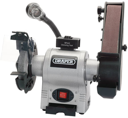 Draper 6BENCH GRINDER + SANDING BELT 05096 Bench Grinder with Sanding Belt and Worklight, 150mm, 370W