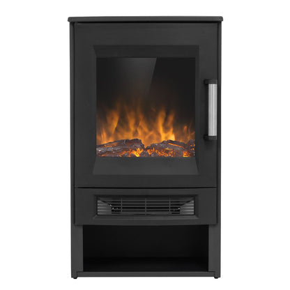 Baridi DH123 Panoramic Electric Stove Heater with LED Flame Effect & Log Storage 1800W - Black | 230V ~ 50Hz, Thermostat, Timer, Remote Control