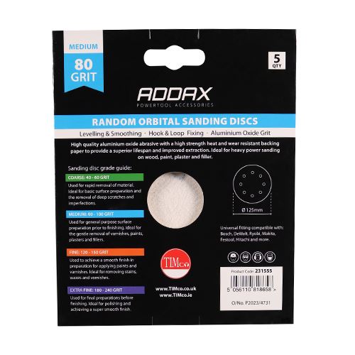 TIMCO Orbital Sanding Discs P80 125mm Red Pack 5
