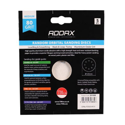 TIMCO Orbital Sanding Discs P80 125mm Red Pack 5