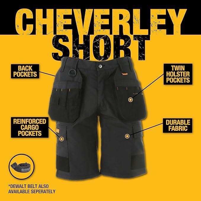 DeWalt Cheverley Lightweight Grey Polycotton Work Shorts with Multiple Waist Sizes 30W to 42W for Trade DIY and Site Work
