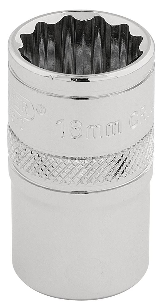 Draper 16MM 12PT SOCKET 1/2DR PCKD 33160 1/2" Sq. Dr. Metric Sockets (Polished Chrome)