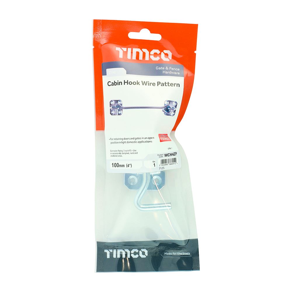 TIMCO Cabin Hook Wire Pattern Zinc 4" Pack 1