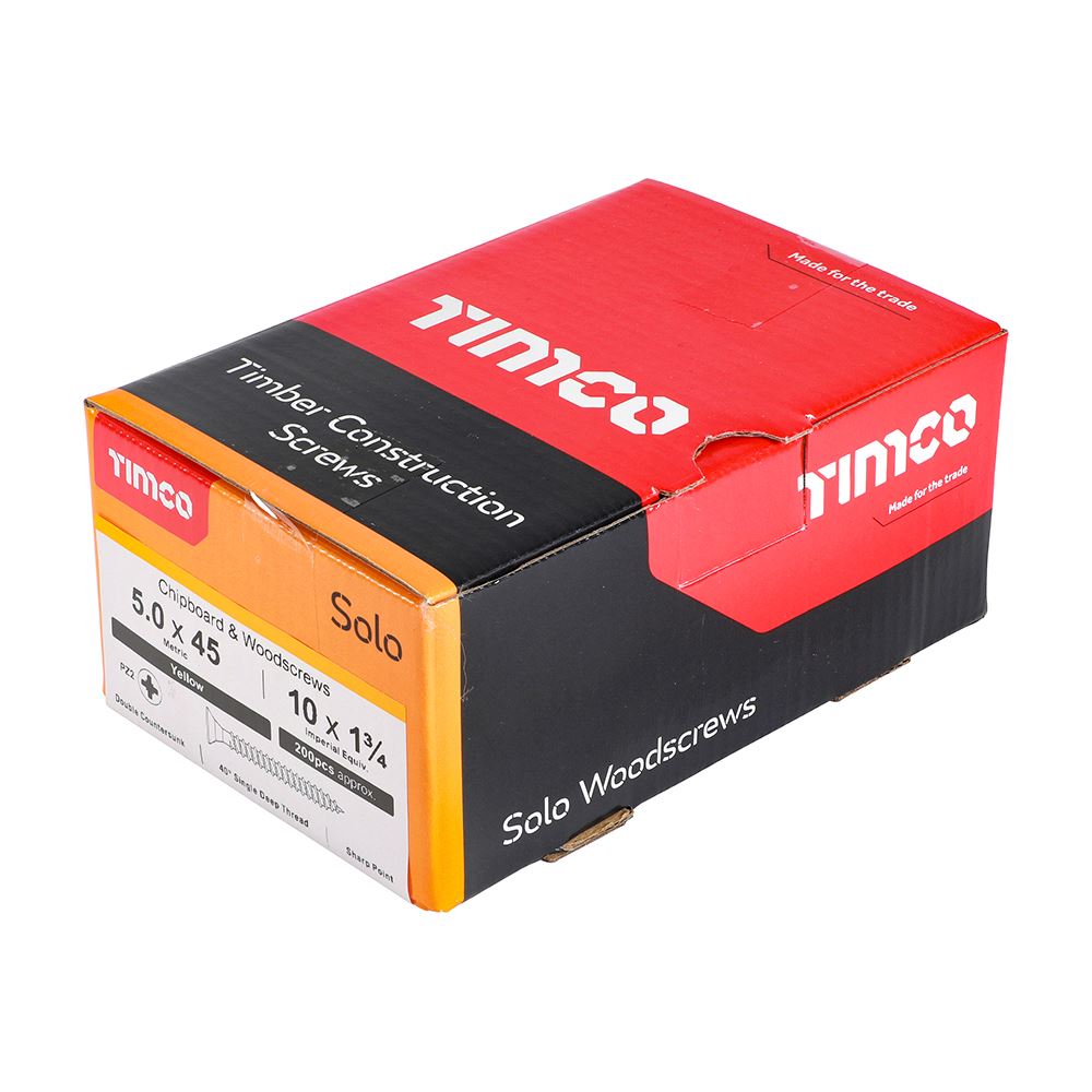 TIMCO Solo Woodscrew PZ2 CSK ZYP 5.0 x 45 Gold Pack 200