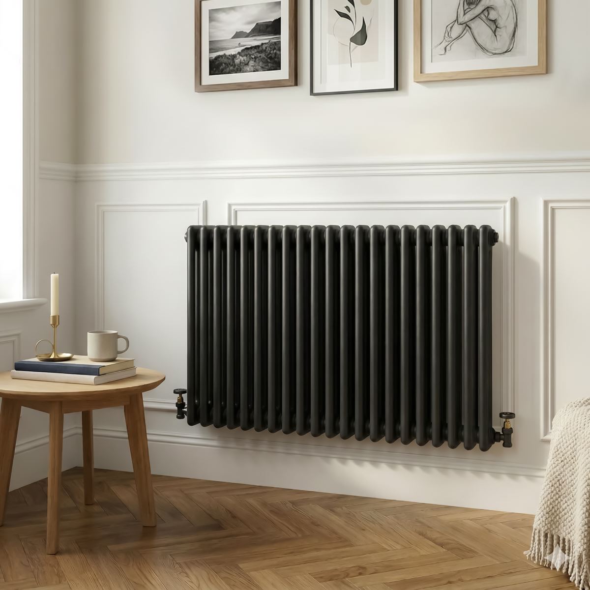 Baridi DH364 Horizontal Traditional 2 Column Radiator 600 x 1012mm - Black | Steel | Horizontal traditional two column radiator delivers a BTU output
